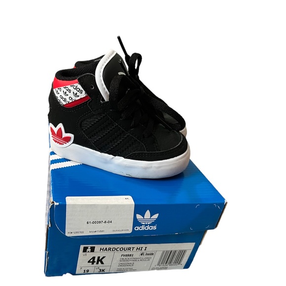 Adidas Hardcourt Hi Black and Red Baby / Toddler Size 4k Sneakers - Picture 5 of 6